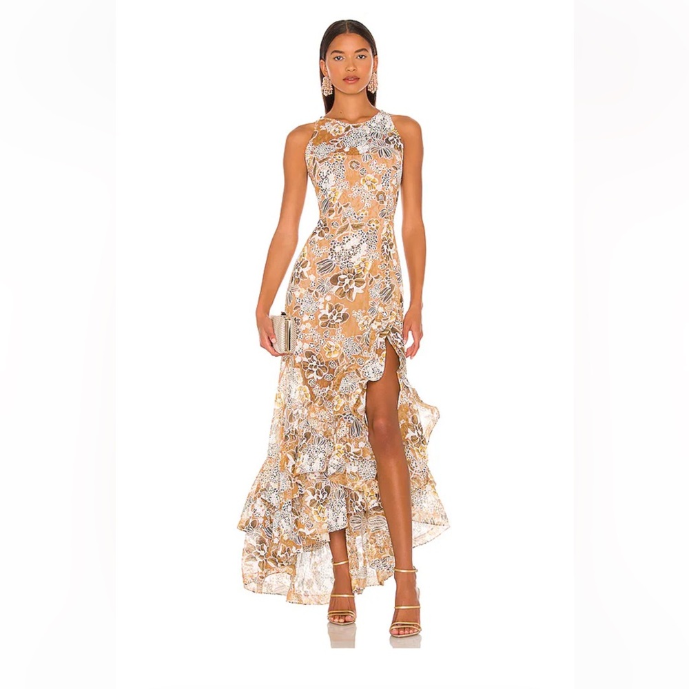 Sicilia Ruffle Dress in Multi Lace Evening Gown